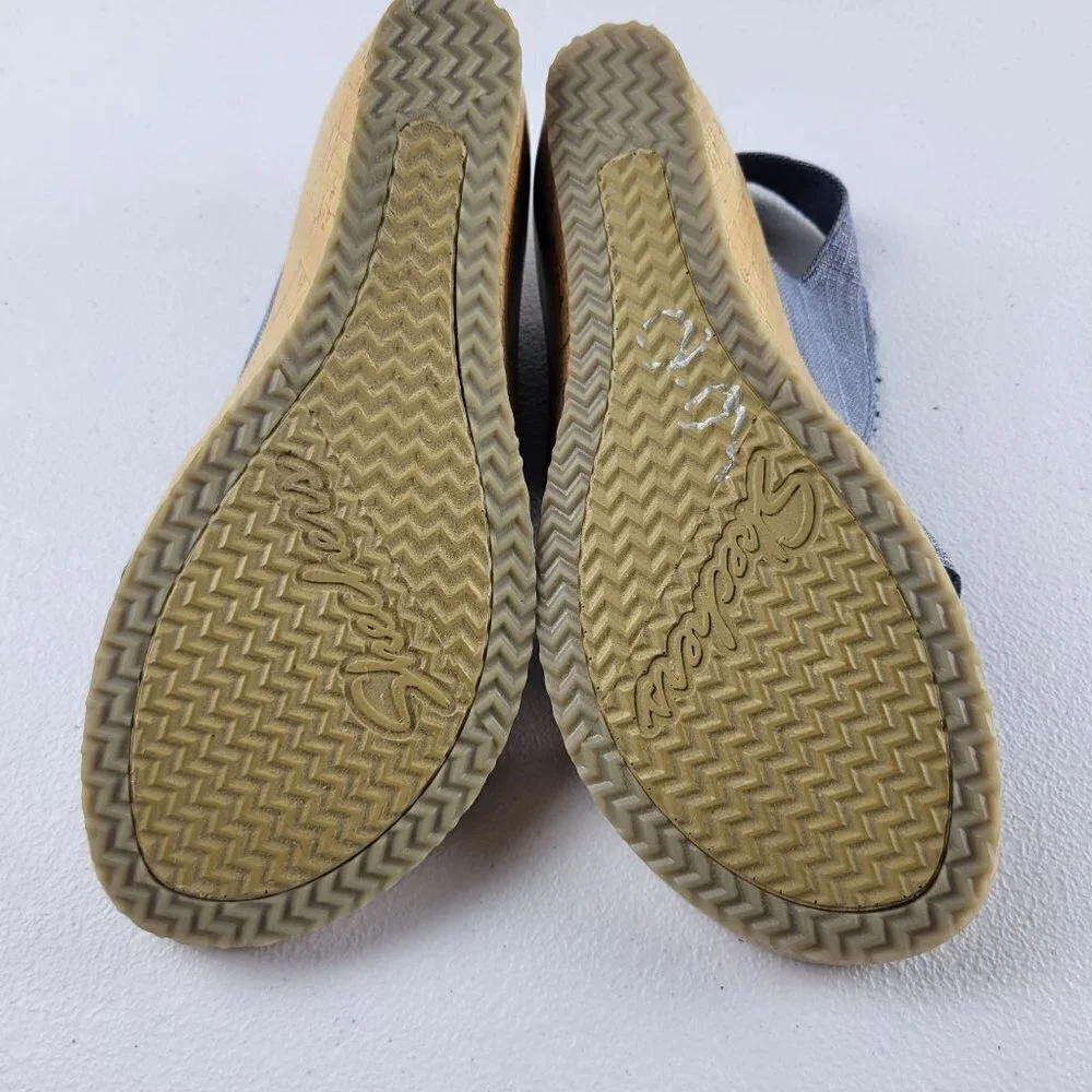 Skechers Luxe Cross Leigh Foam Cork Wedge Ankle Strap Open Toe Sandals 8 Blue
